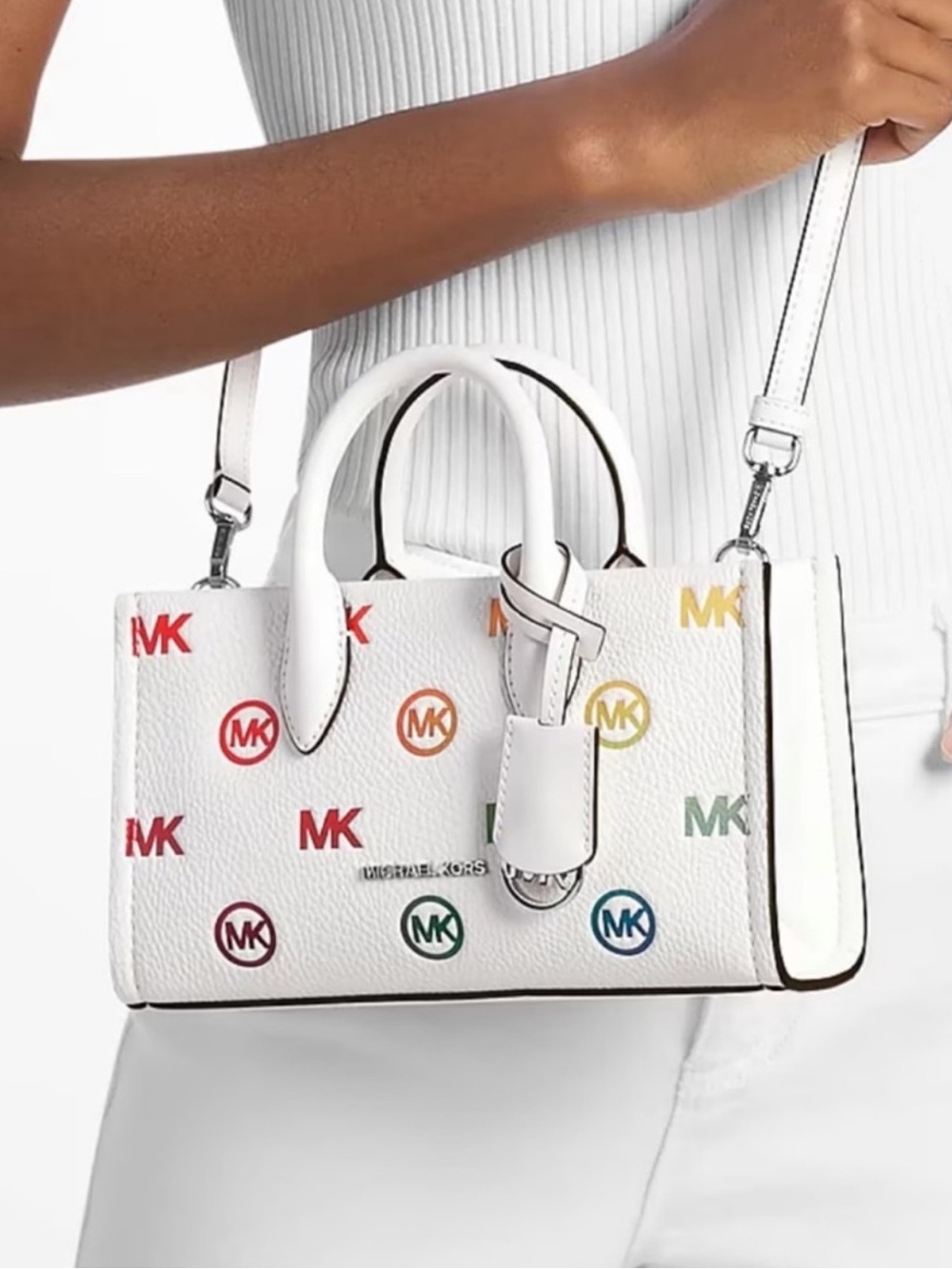 Michael Kors Mirella Small Rainbow Logo Embossed Convertible Crossbody Bag